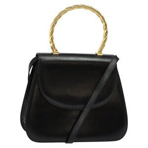 Salvatore Ferragamo Hand Bag Leather 2way Gold Black Auth 120974